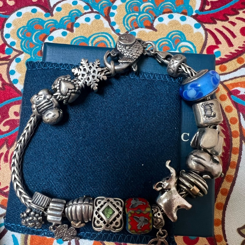 Pandora beads  Troll bracelet with retired charms  Silver with coi fish clasp